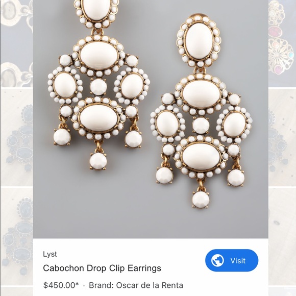 Oscar de la Renta Cabochon Chandelier Earrings - Seafoam and Gold - Picture 3 of 8